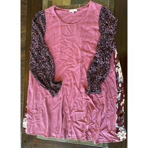 UMGEE + Dress Womens XL Pink Shift Linen Patchwork Sleeves Lagenlook Hippie Boho